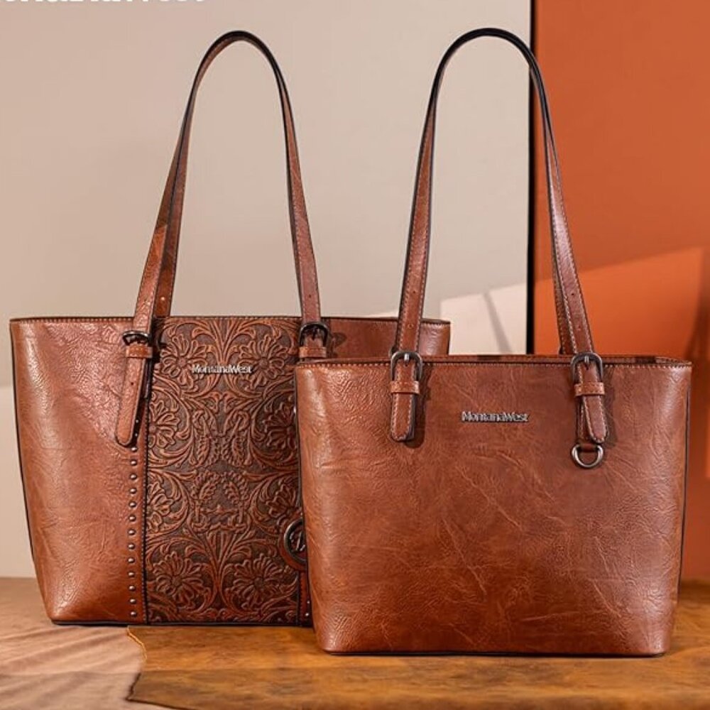 NEW! 2Pcs Set Montana West Tote Bag for Women Large Purse and Handbags Set